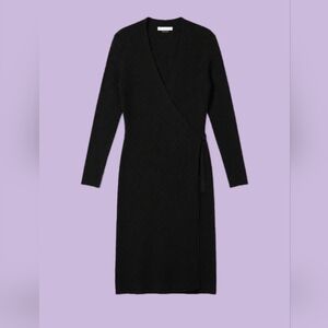 Abercrombie & Fitch Elegant Black Long Sleeve Sweater Wrap Dress
